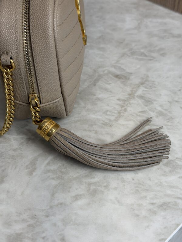 Saint Laurent Matelasse Monogram Mini Lou Camera Bag Beige and Gold Hardware