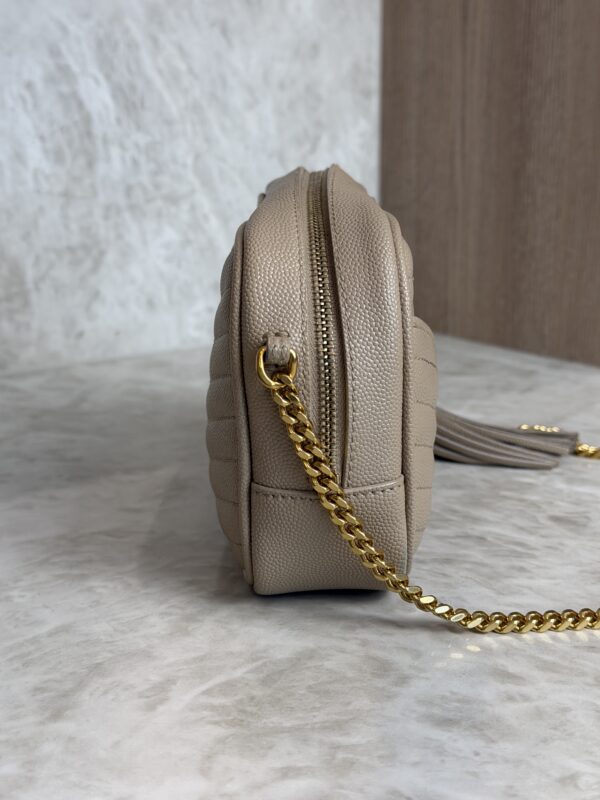 Saint Laurent Matelasse Monogram Mini Lou Camera Bag Beige and Gold Hardware