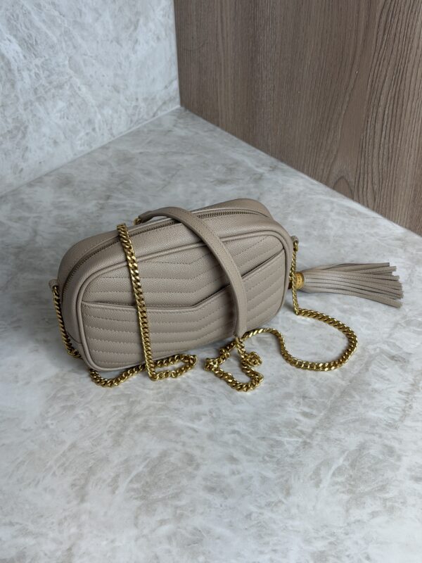 Saint Laurent Matelasse Monogram Mini Lou Camera Bag Beige and Gold Hardware