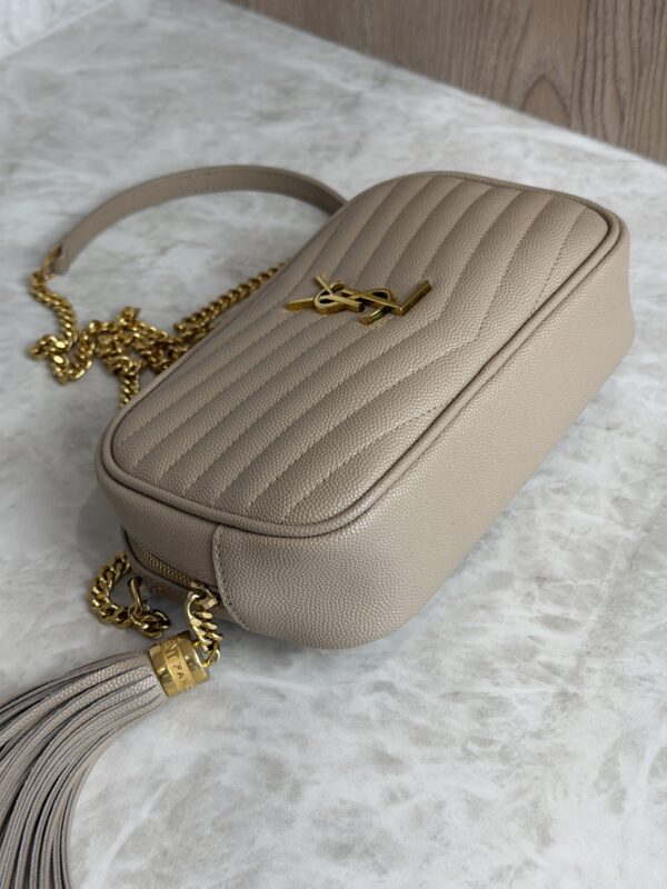 Saint Laurent Matelasse Monogram Mini Lou Camera Bag Beige and Gold Hardware
