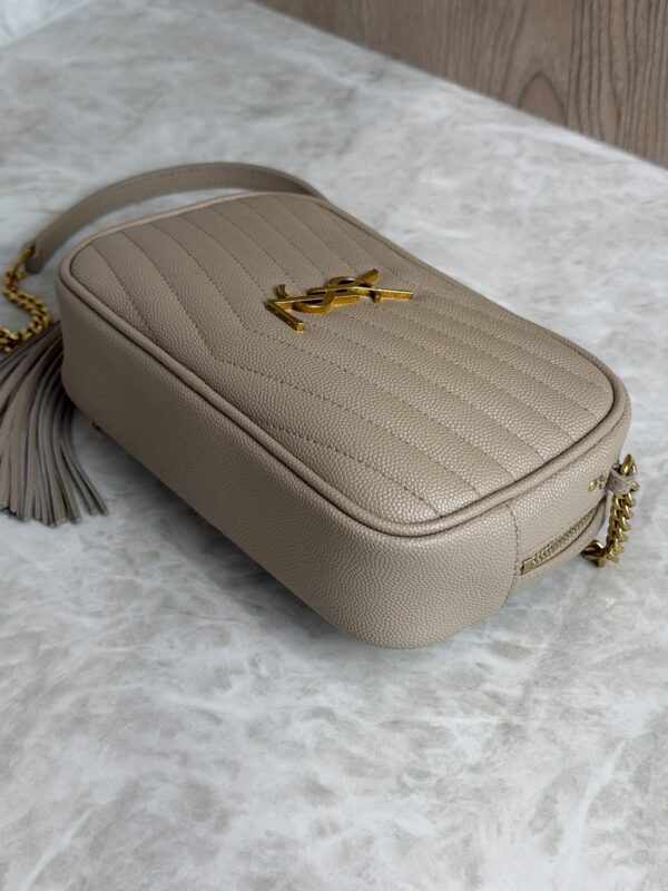 Saint Laurent Matelasse Monogram Mini Lou Camera Bag Beige and Gold Hardware
