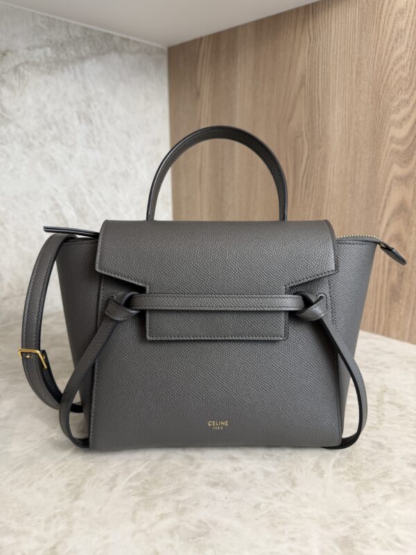 Celine Grained Calfskin Nano Belt Bag Dark Grey
