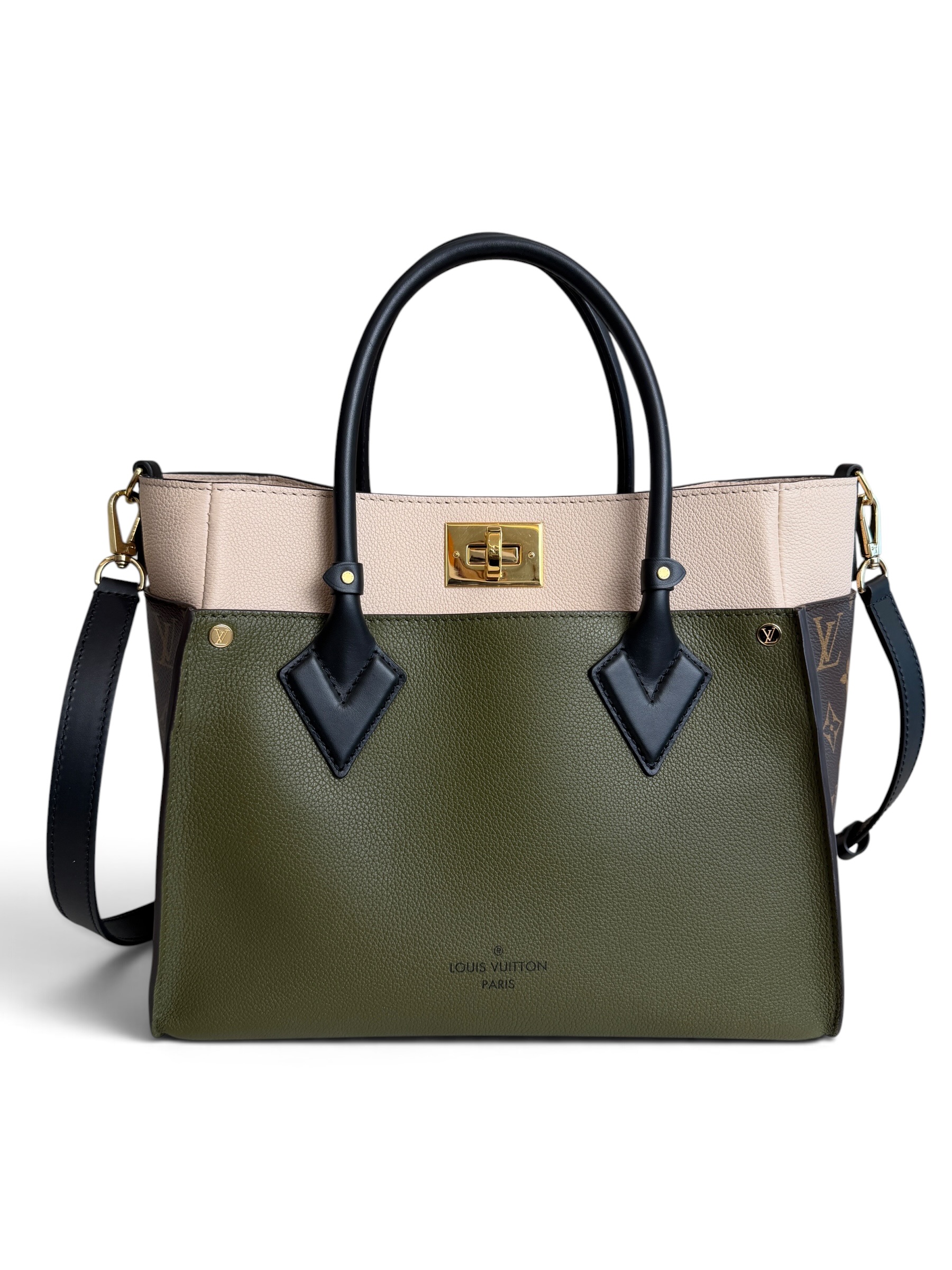 Louis Vuitton Calfskin Monogram On My Side MM Laurier Green Toffee Latte Beige