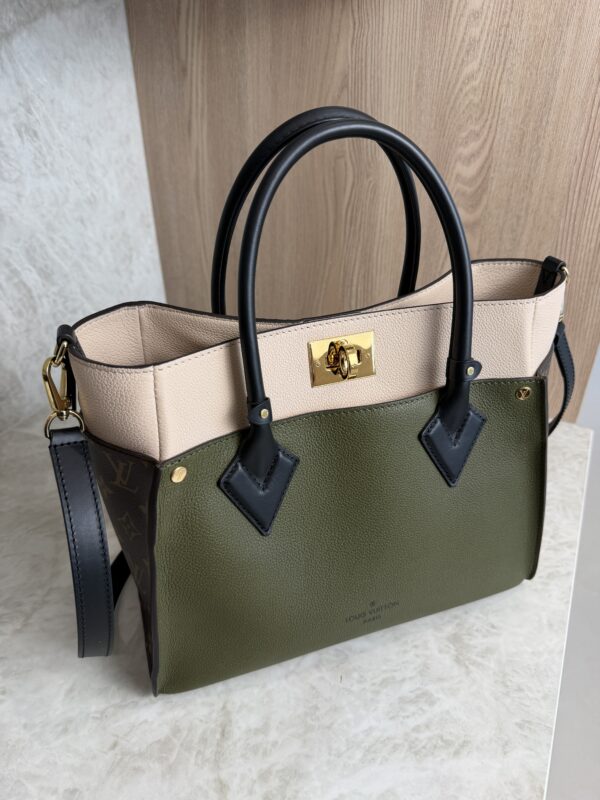 Louis Vuitton Calfskin Monogram On My Side MM Laurier Green Toffee Latte Beige