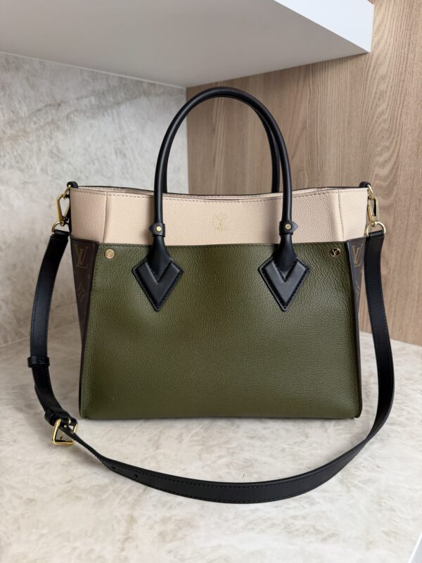 Louis Vuitton Calfskin Monogram On My Side MM Laurier Green Toffee Latte Beige