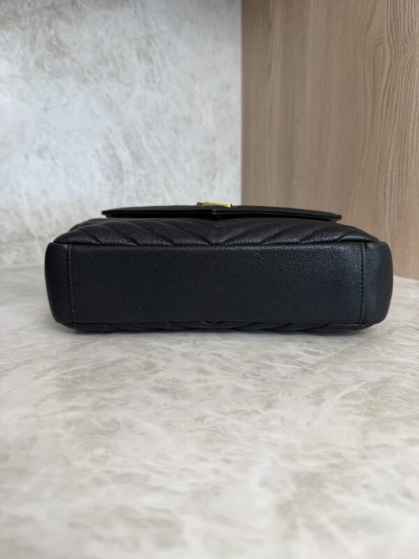 Saint Laurent (YSL) Sheepskin Matelasse Chevron Monogram Medium College Bag Black