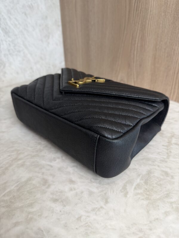 Saint Laurent (YSL) Sheepskin Matelasse Chevron Monogram Medium College Bag Black