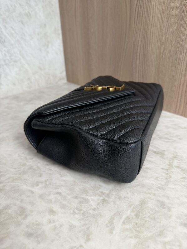 Saint Laurent (YSL) Sheepskin Matelasse Chevron Monogram Medium College Bag Black