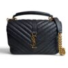 Saint Laurent (YSL) Sheepskin Matelasse Chevron Monogram Medium College Bag Black