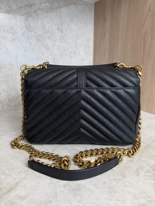 Saint Laurent (YSL) Sheepskin Matelasse Chevron Monogram Medium College Bag Black