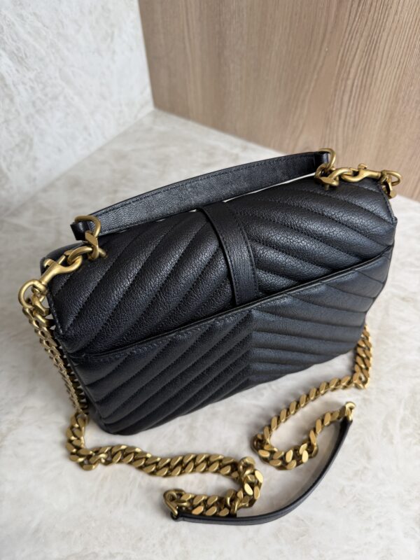 Saint Laurent (YSL) Sheepskin Matelasse Chevron Monogram Medium College Bag Black