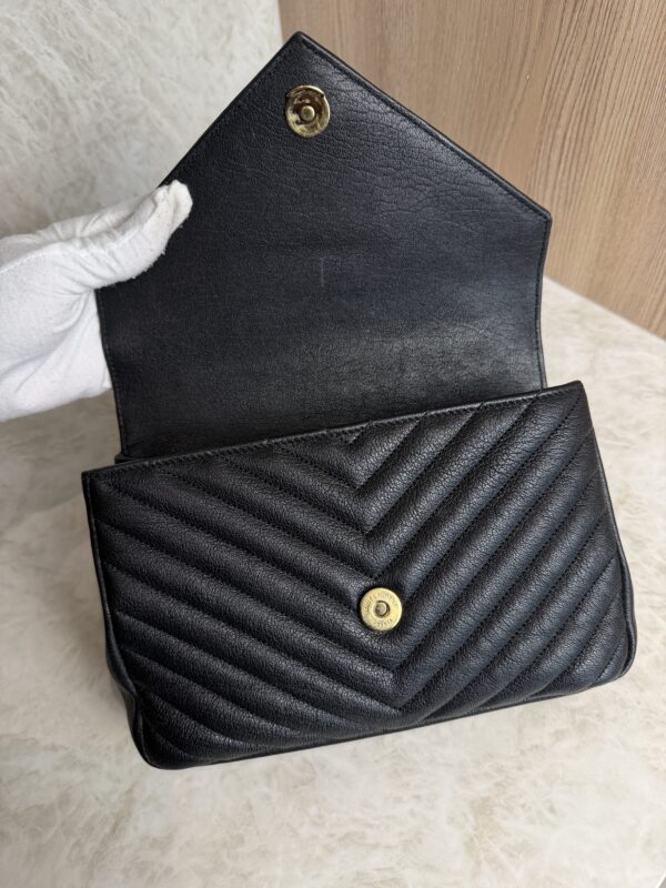 Saint Laurent (YSL) Sheepskin Matelasse Chevron Monogram Medium College Bag Black