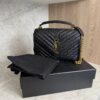 Saint Laurent (YSL) Sheepskin Matelasse Chevron Monogram Medium College Bag Black