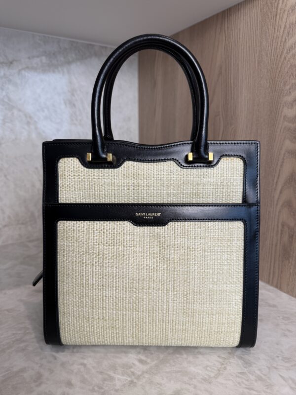 Saint Laurent (YSL) Uptown Tote Canvas with Leather Small