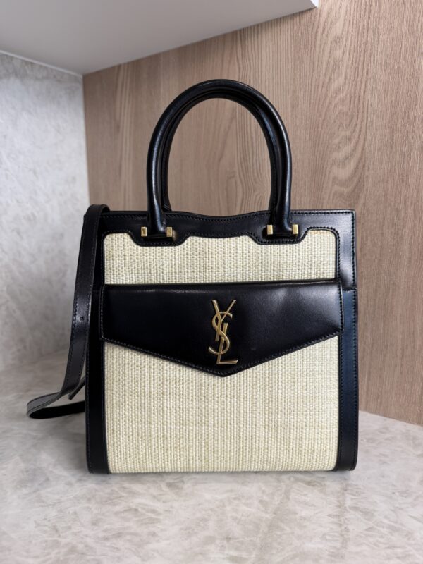 Saint Laurent (YSL) Uptown Tote Canvas with Leather Small