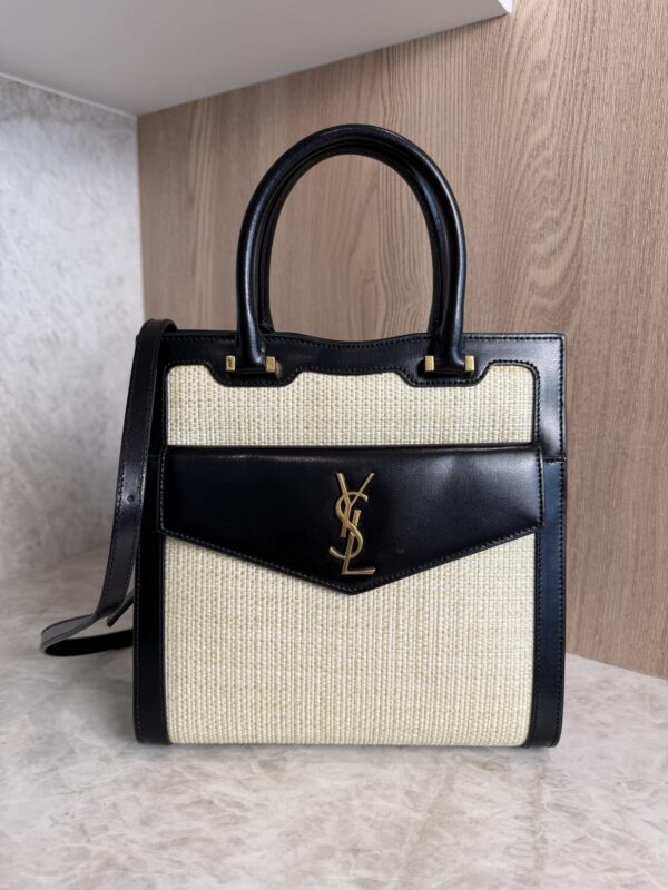 Saint Laurent (YSL) Uptown Tote Canvas with Leather Small