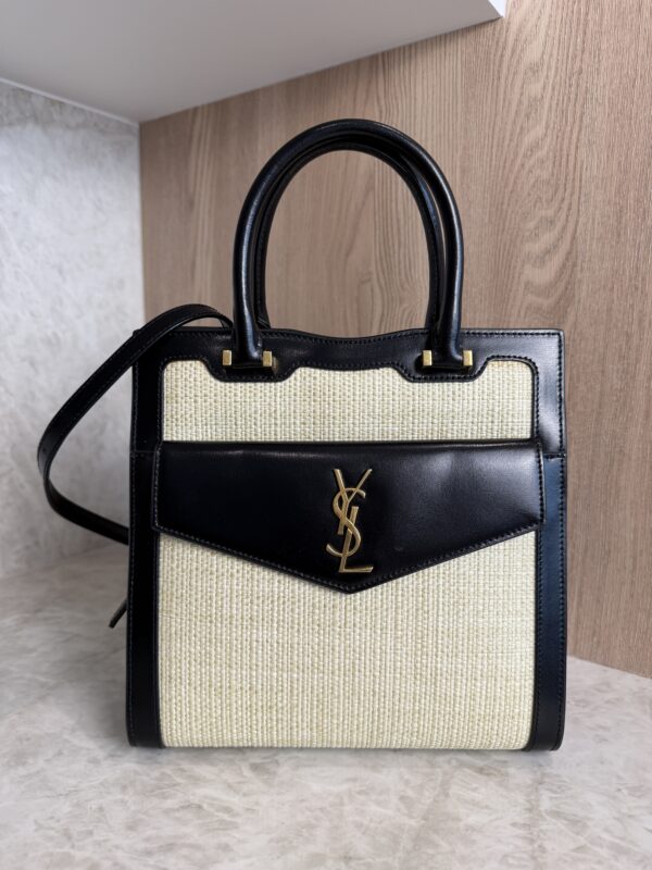 Saint Laurent (YSL) Uptown Tote Canvas with Leather Small