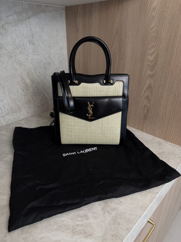 Saint Laurent (YSL) Uptown Tote Canvas with Leather Small