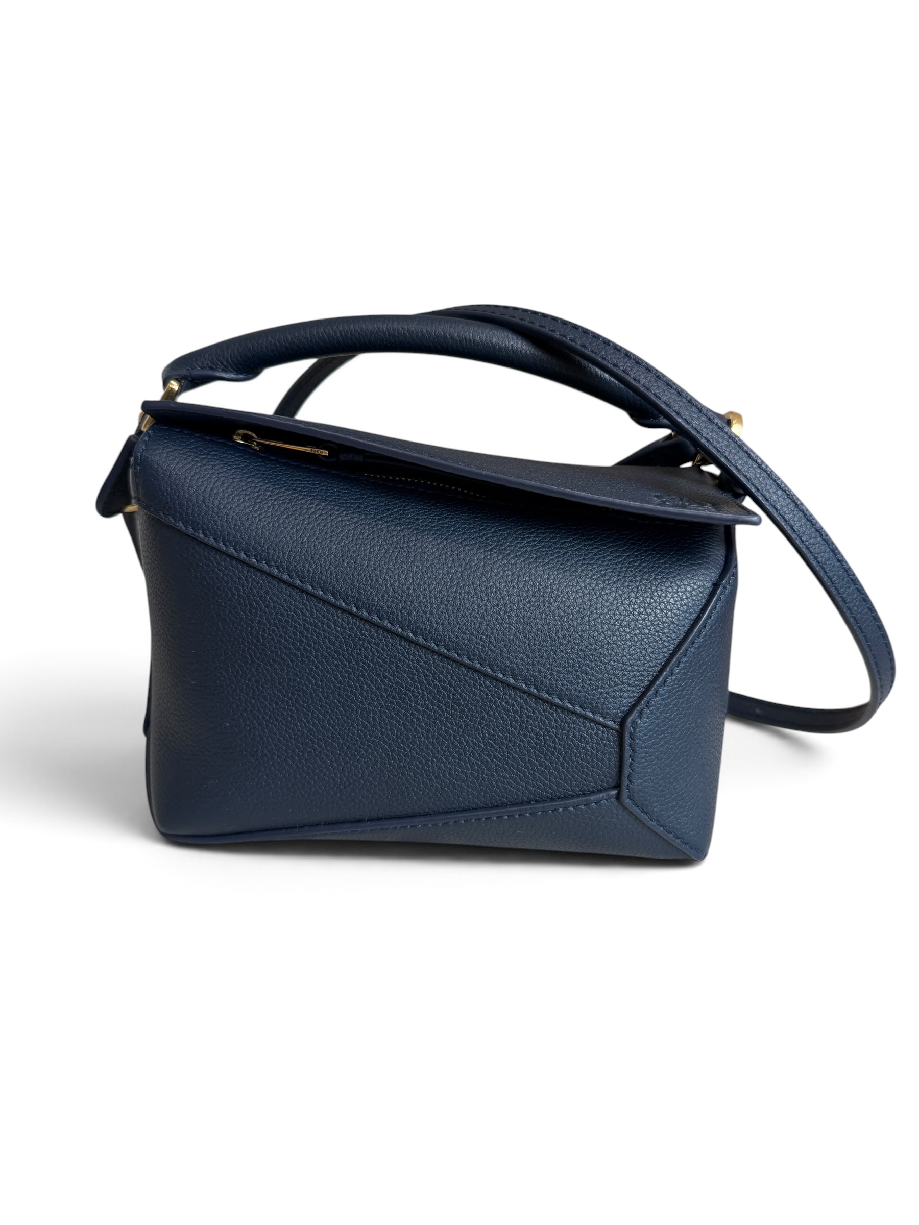 Loewe Women Mini Puzzle Edge Bag in Classic Calfskin Navy and GHW