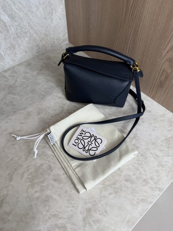 Loewe Women Mini Puzzle Edge Bag in Classic Calfskin Navy and GHW