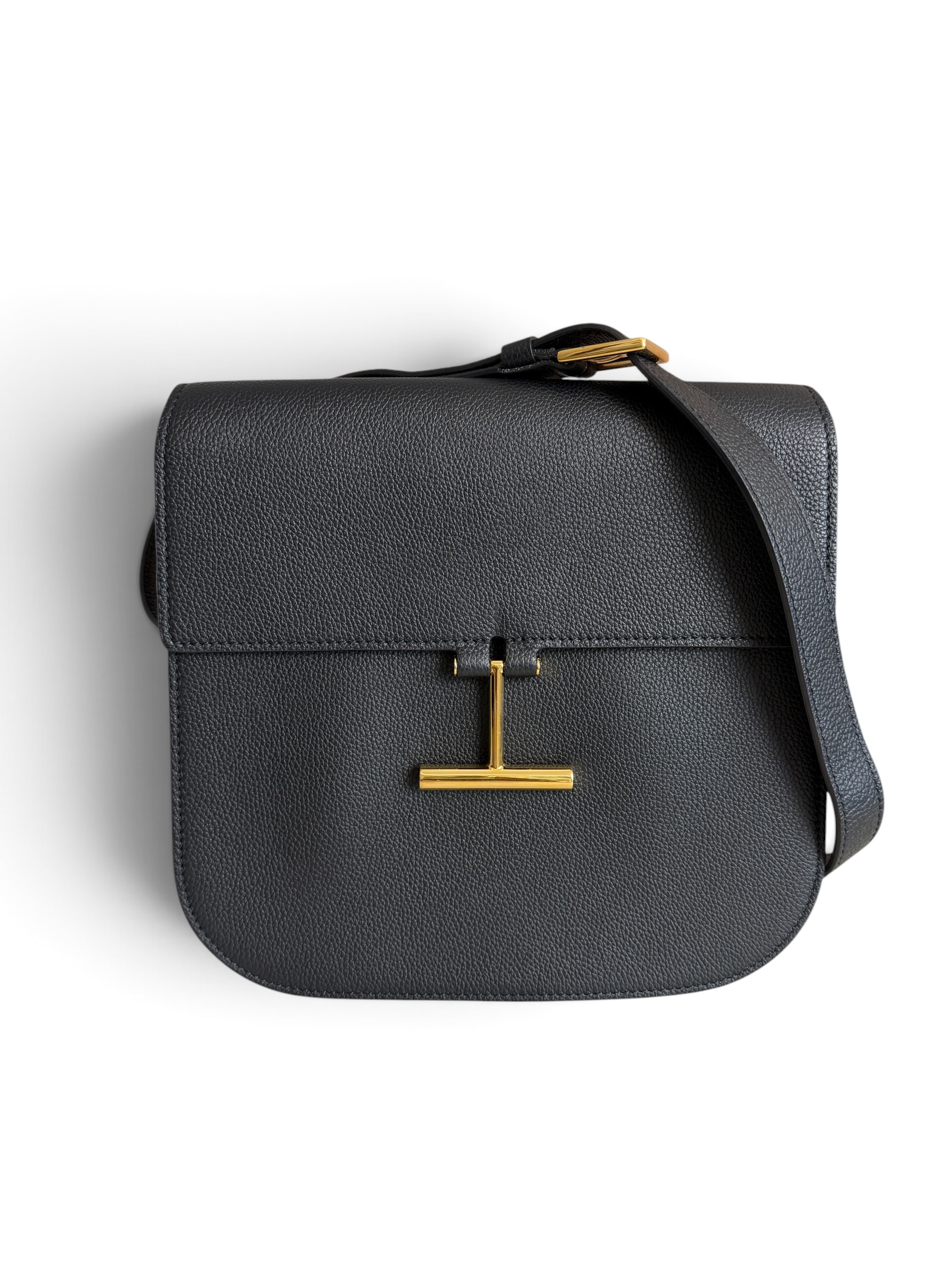 Tom Ford Tara Medium Crossbody in Grained Leather with Leather Strap Black