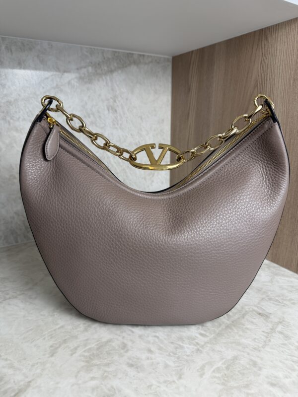 Valentino Garavani VLogo Moon Medium Grainy Calfskin Hobo Bag with Chain Clay