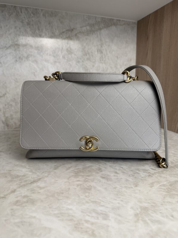 Chanel Caviar Diamond Stitched Top Handle Flap