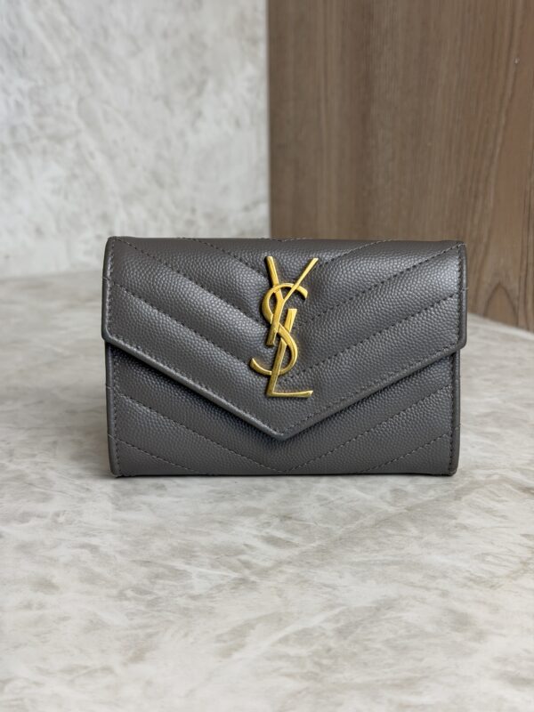 Saint Laurent (YSL) Grain De Poudre Matelasse Chevron Small Monogram Envelope Wallet