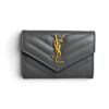 Saint Laurent (YSL) Grain De Poudre Matelasse Chevron Small Monogram Envelope Wallet