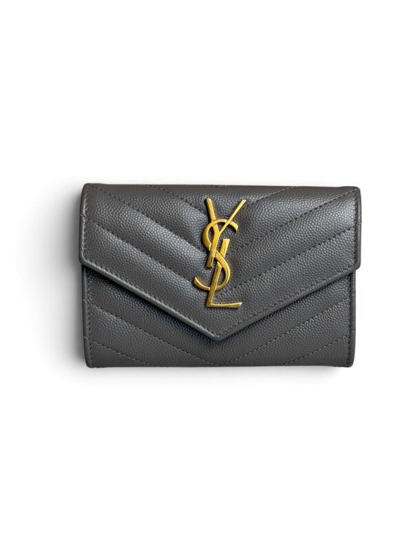 Saint Laurent (YSL) Grain De Poudre Matelasse Chevron Small Monogram Envelope Wallet