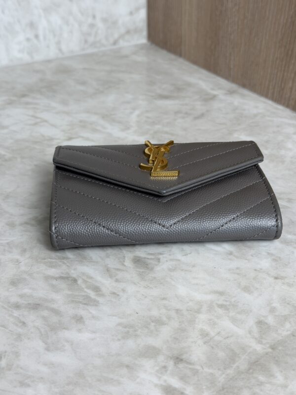 Saint Laurent (YSL) Grain De Poudre Matelasse Chevron Small Monogram Envelope Wallet