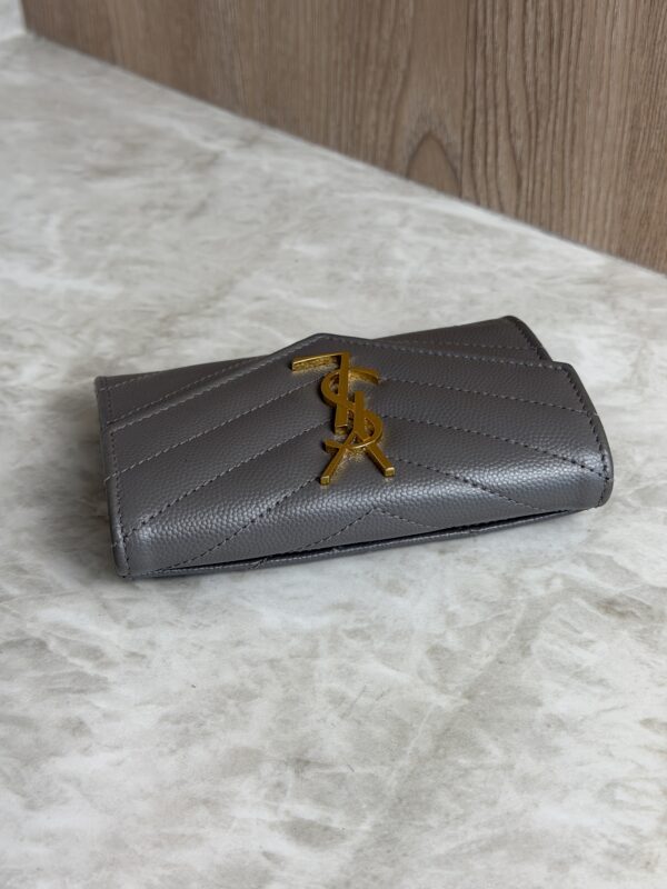 Saint Laurent (YSL) Grain De Poudre Matelasse Chevron Small Monogram Envelope Wallet