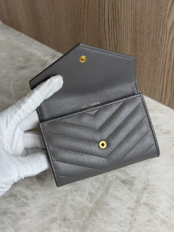 Saint Laurent (YSL) Grain De Poudre Matelasse Chevron Small Monogram Envelope Wallet