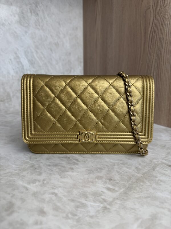 Chanel Gold Quilted Lambskin Boy WOC Clutch Bag