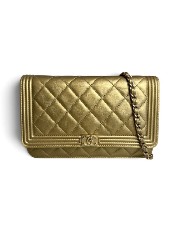 Chanel Gold Quilted Lambskin Boy WOC Clutch Bag