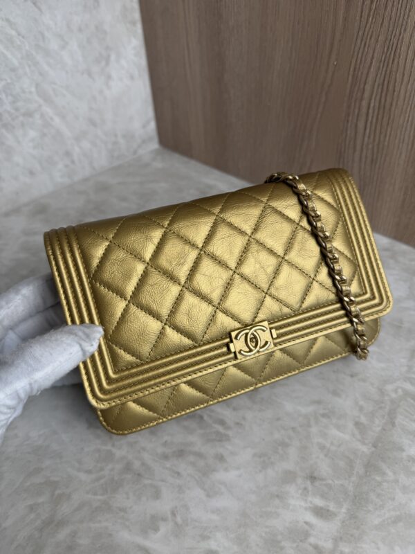 Chanel Gold Quilted Lambskin Boy WOC Clutch Bag