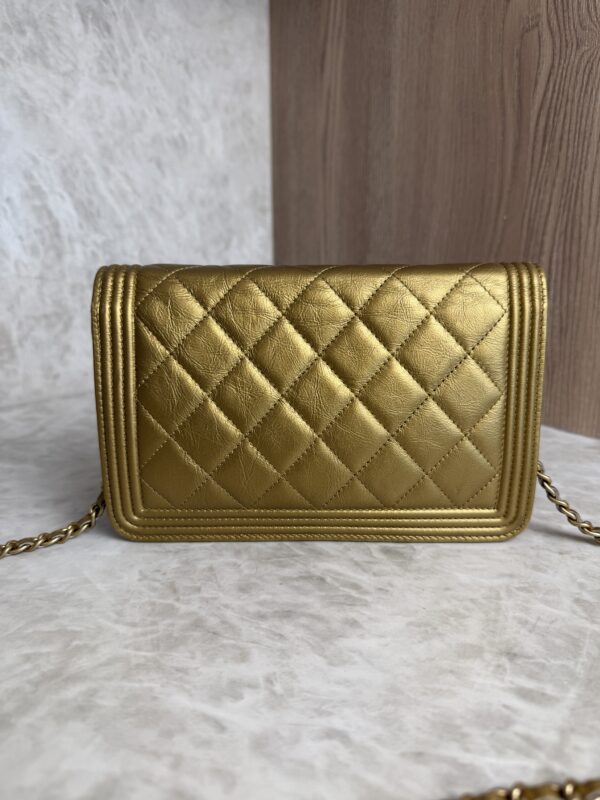 Chanel Gold Quilted Lambskin Boy WOC Clutch Bag