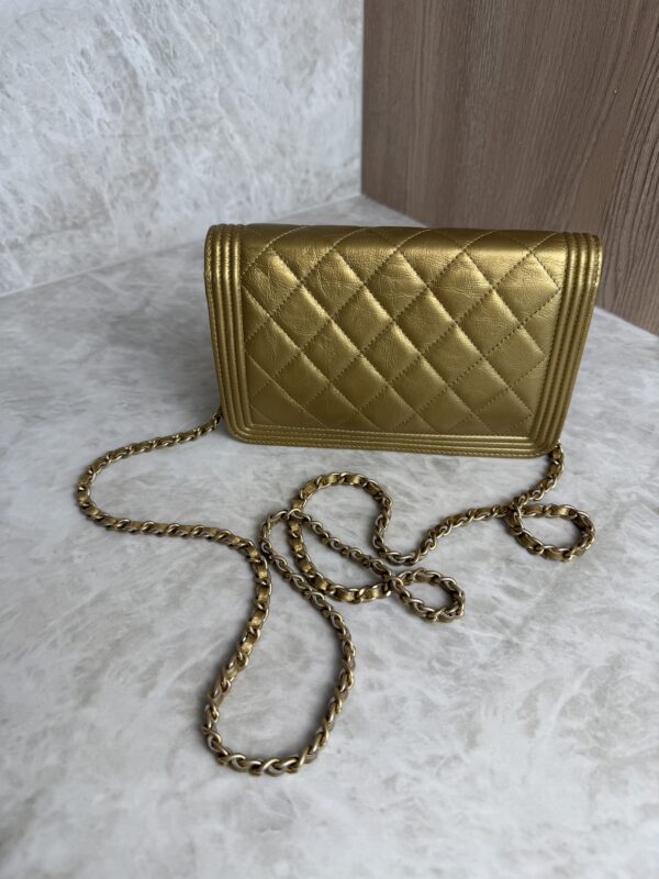 Chanel Gold Quilted Lambskin Boy WOC Clutch Bag