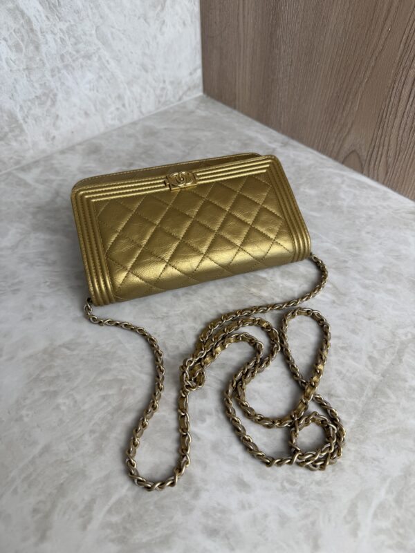 Chanel Gold Quilted Lambskin Boy WOC Clutch Bag