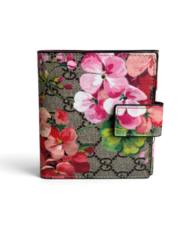 Gucci GG Supreme Monogram Blooms French Flap Wallet Beige Multicolor Dry Rose