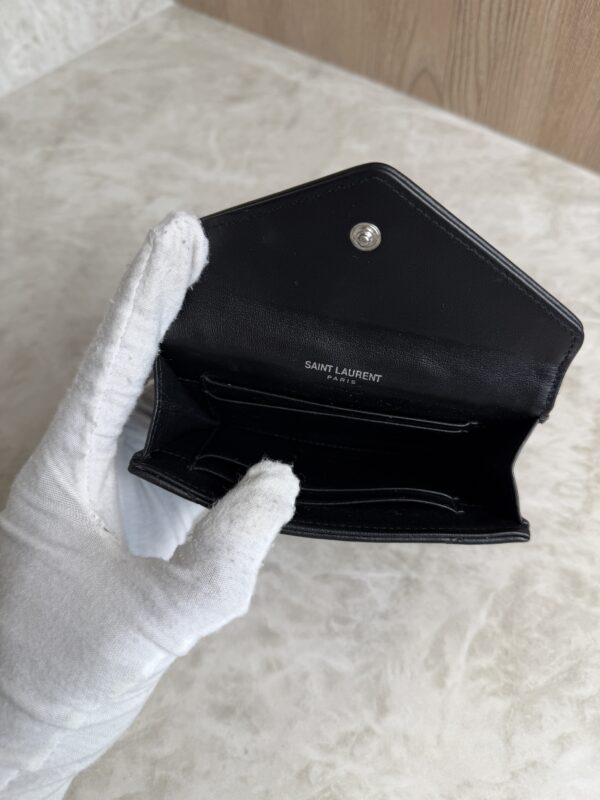 Saint Laurent (YSL) Lambskin Y Quilted Monogram Small Loulou Envelope Wallet Black