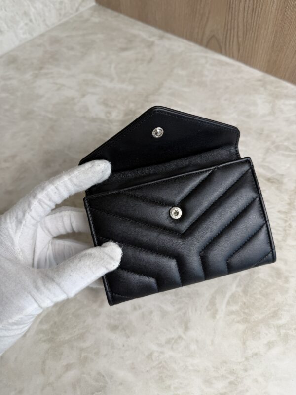 Saint Laurent (YSL) Lambskin Y Quilted Monogram Small Loulou Envelope Wallet Black