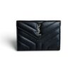Saint Laurent (YSL) Lambskin Y Quilted Monogram Small Loulou Envelope Wallet Black