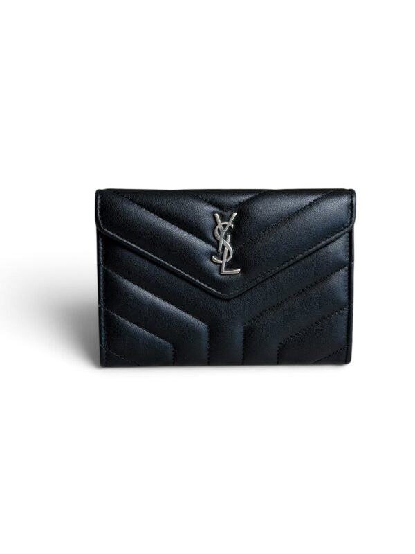 Saint Laurent (YSL) Lambskin Y Quilted Monogram Small Loulou Envelope Wallet Black