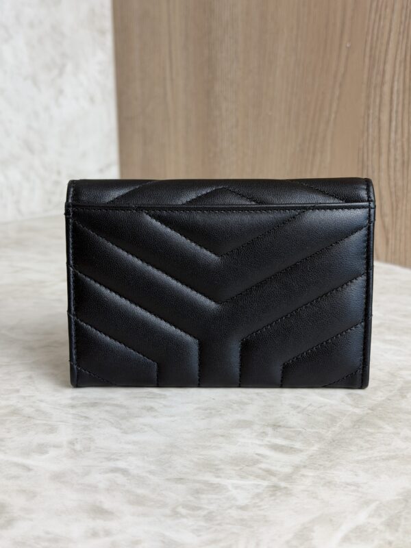 Saint Laurent (YSL) Lambskin Y Quilted Monogram Small Loulou Envelope Wallet Black