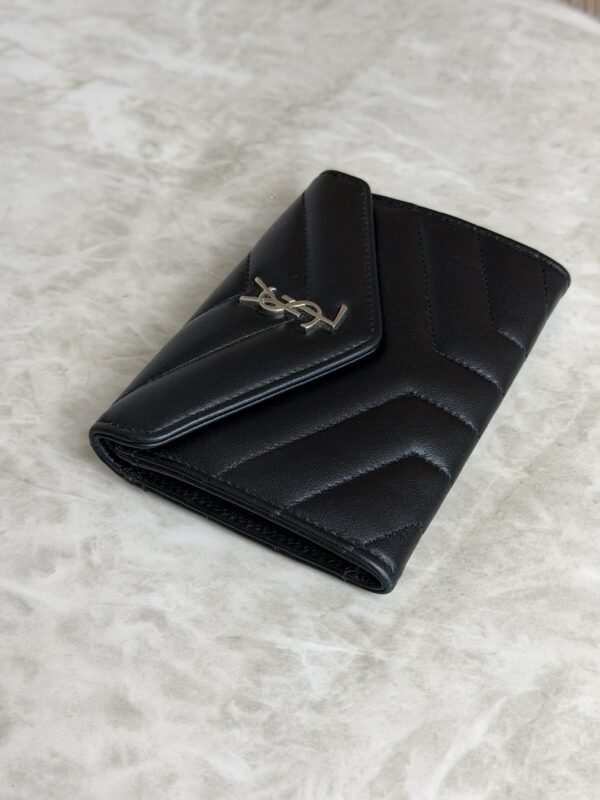 Saint Laurent (YSL) Lambskin Y Quilted Monogram Small Loulou Envelope Wallet Black