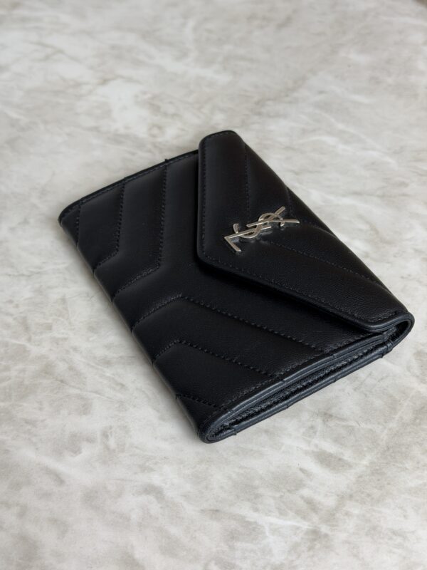 Saint Laurent (YSL) Lambskin Y Quilted Monogram Small Loulou Envelope Wallet Black