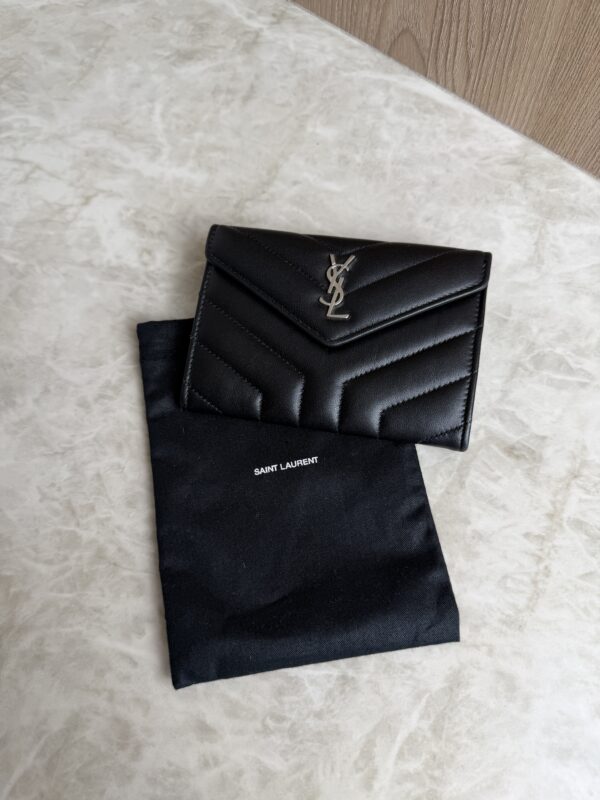 Saint Laurent (YSL) Lambskin Y Quilted Monogram Small Loulou Envelope Wallet Black