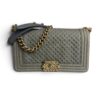 Chanel Old Medium Boy Denim Bag In Olive