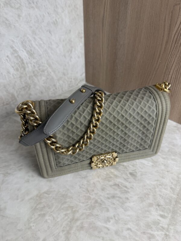 Chanel Old Medium Boy Denim Bag In Olive